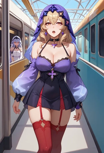 star rail,black swan,collar,oversized,Thigh garters  - AI generated anime art